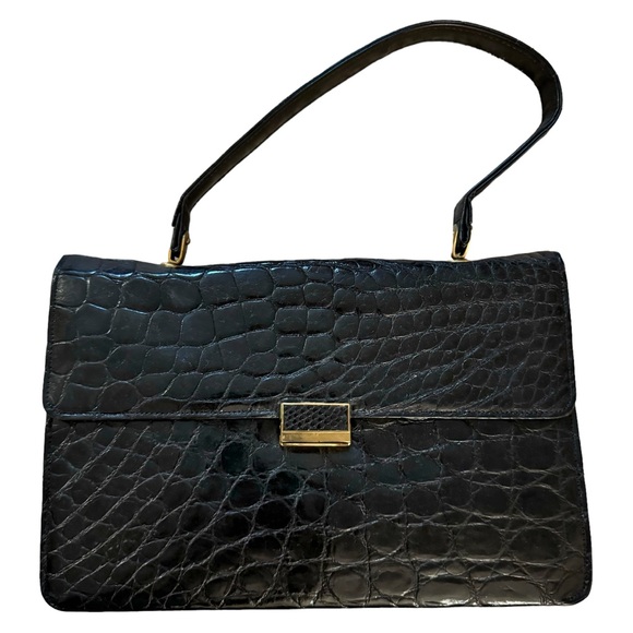 SOLD Vintage Alligator Leather 2 Handbags Frame Bag Brown Black Purse Classic - Picture 4 of 16